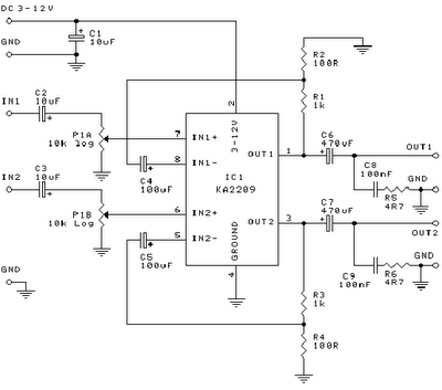 1 W Home Stereo Amplifier Circuit Diagram