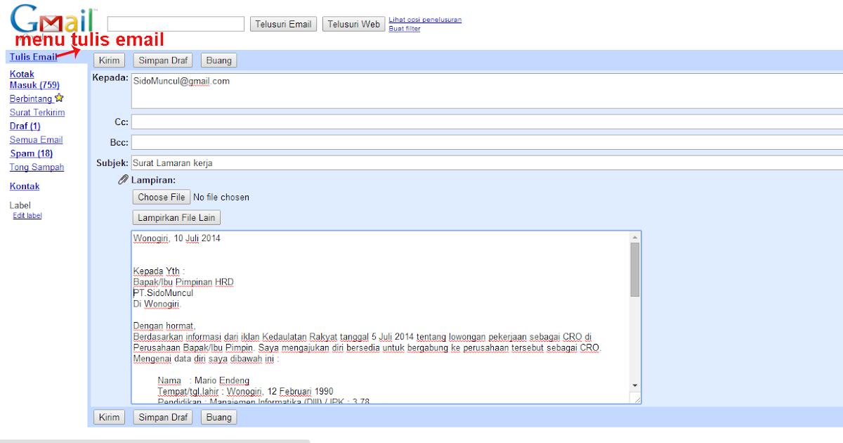 Contoh Daftar Riwayat Hidup Kirim Lewat Email - Rumamu di