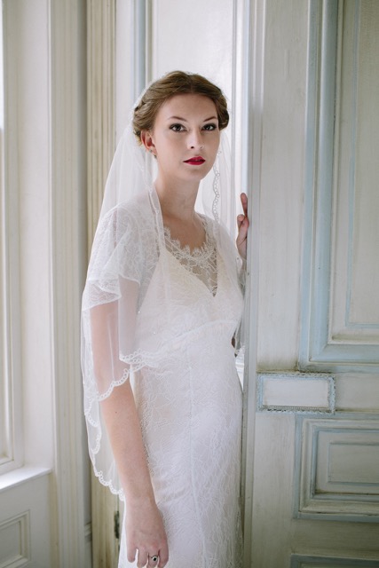 Vintage inspired cloche veil in lace, from Heavenly Vintage Brides - full length view