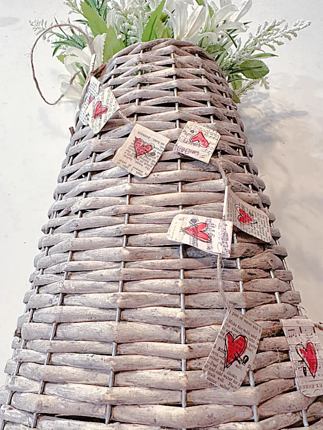 basket with heart garland