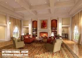 warm living room with cofferd ceiling