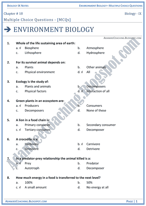 environmental-biology-multiple-choice-questions-biology-notes-for-class-9th