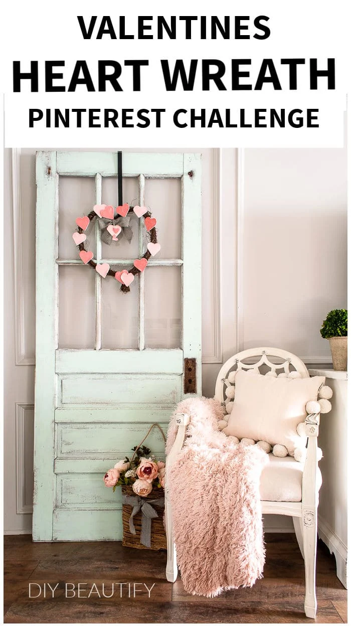 Valentine's Day DIY heart shaped wreath on front door