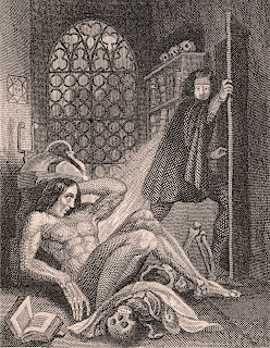Ilustración del ensamblaje de Frankestein del libro de Mary Sheley