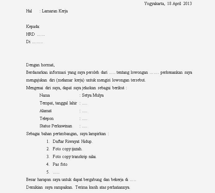 Contoh Surat Lamaran Kerja Yang Baik Dan Benar Berdasarkan Iklan