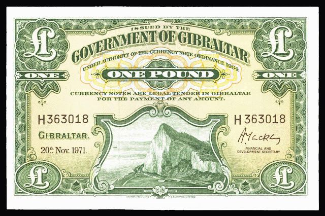 Gibraltar Banknotes 1 Pound note 1971 Rock of Gibraltar