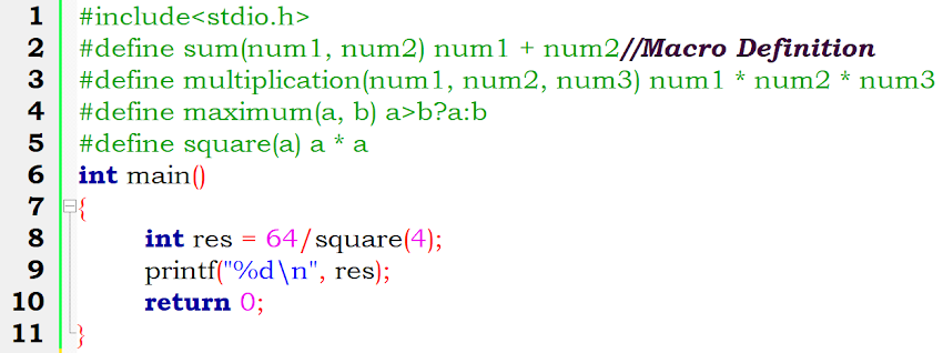 Different types of macro calling with proper example in C