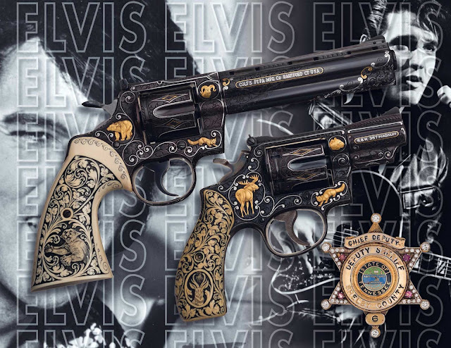 Elvis revolvers and badge