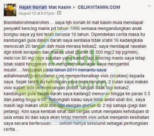 Testimonial Vivix Shaklee Untuk Kencing Manis Atau 