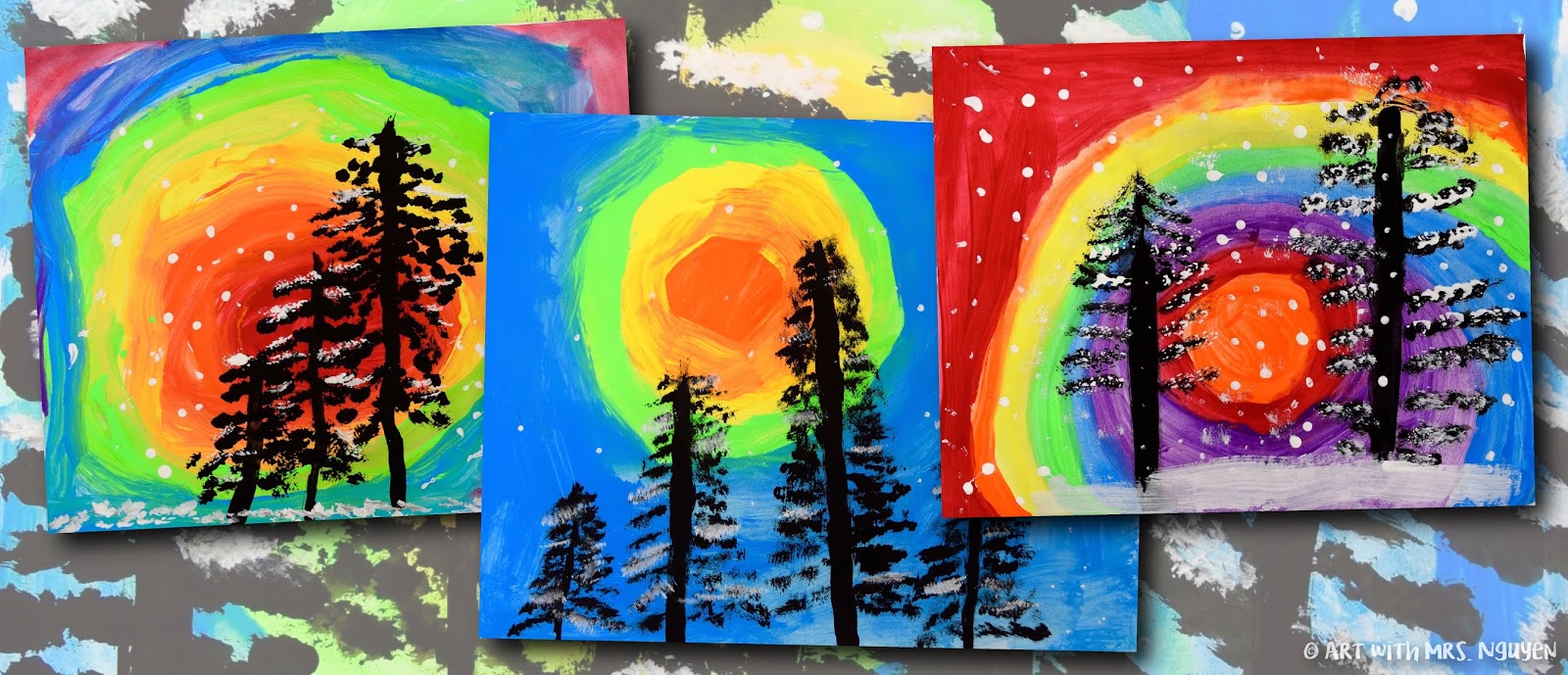 Winter Pine Tree Paintings (2Nd) | Art With Mrs. Nguyen