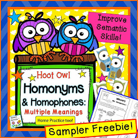 http://www.teacherspayteachers.com/Product/Free-Hoot-Owl-Homonyms-Multiple-Meanings-Speech-Therapy-Freebie-Sampler-1403892