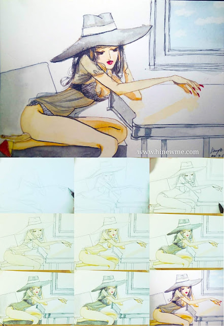How to draw a watercolor girl on the sofa step by step tutorial