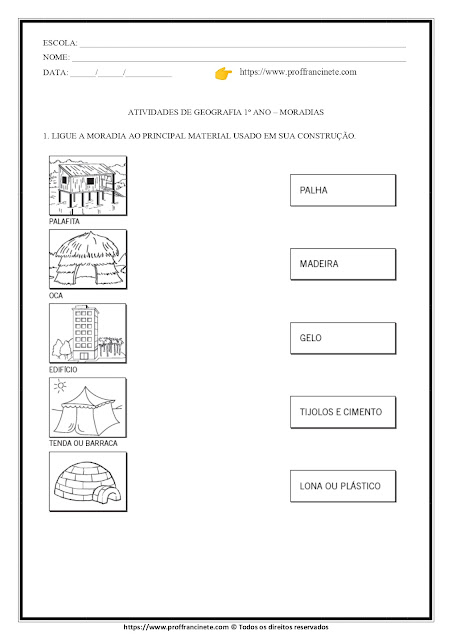 ATIVIDADES DE GEOGRAFIA 1º ANO – MORADIAS