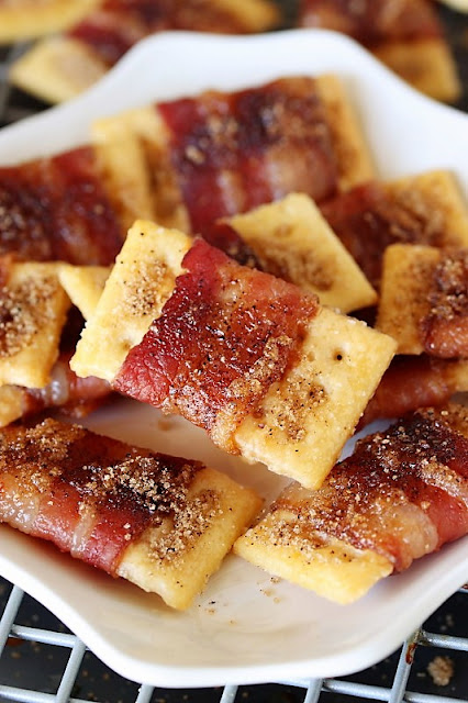 Sweet-&-Spicy Bacon Crackers image ~ Attention, bacon lovers! These Sweet-&-Spicy Bacon Crackers are little bites of bacon deliciousness, perfect for enjoying as a party nibble or fun snack with your favorite cold drink.
