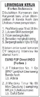 Lowongan Kerja Forbes Indonesia lokasi Banda Aceh dan Lhokseumawe