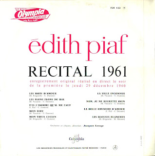 Edith Piaf - Récital 1961 - France - 1961 - Back