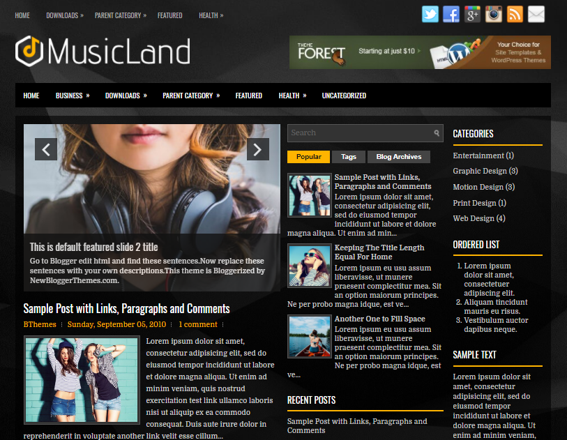 MusicLand Blogger Template