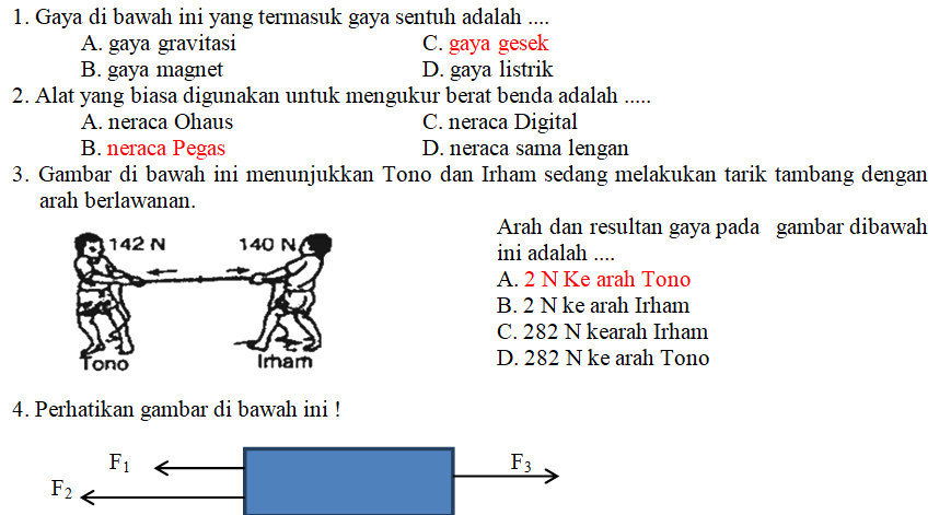 Contoh Soal Resultan Gaya Dan Jawabannya Kelas 8