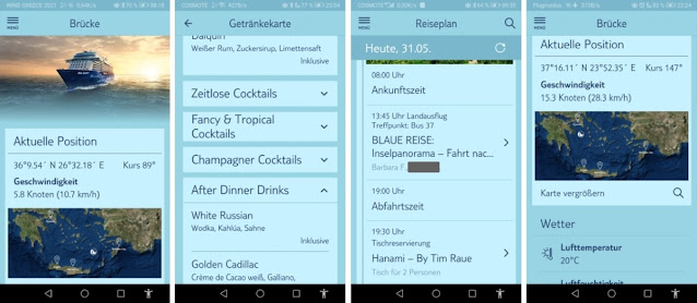 Mein Schiff App Blaue Reise Griechische Inseln Mai 2021 ./. Screenshot TUI Cruises