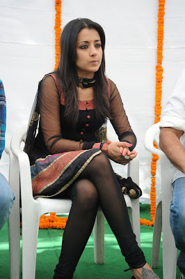 Trisha Hot Leg Show in Black Transparent Chudithar