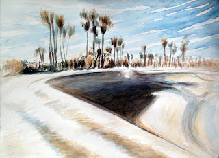 Painting of Abandoned pool in Inglewood CA, skateboarders, boarders, Compton, Watts Los Angeles