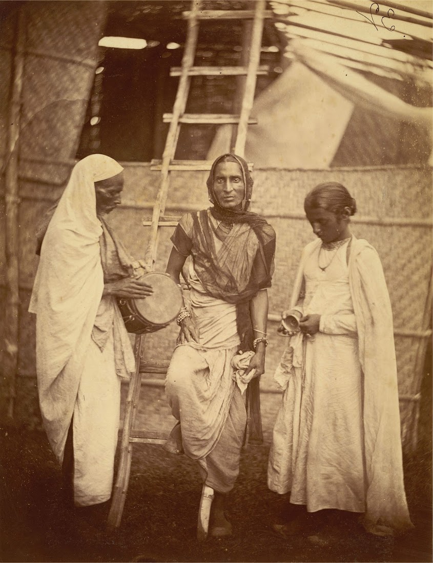 Portrait of a reputed hermaphrodite (Hijra) and companions - Eastern Bengal 1860's