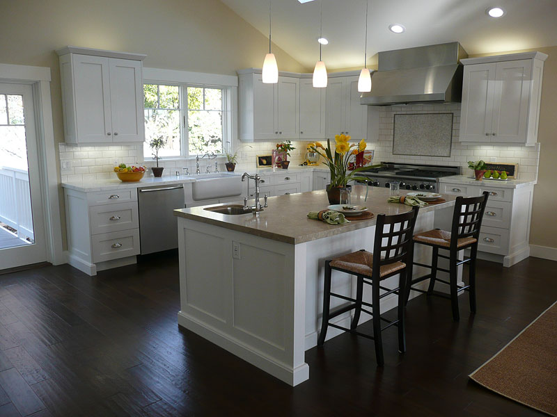 Kitchen Cabinets with Dark Floors and White