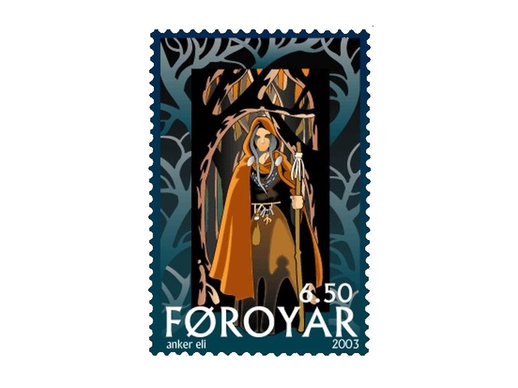 The Volva - Faroe Islands postage stamp design by name Anker Eli Petersen.