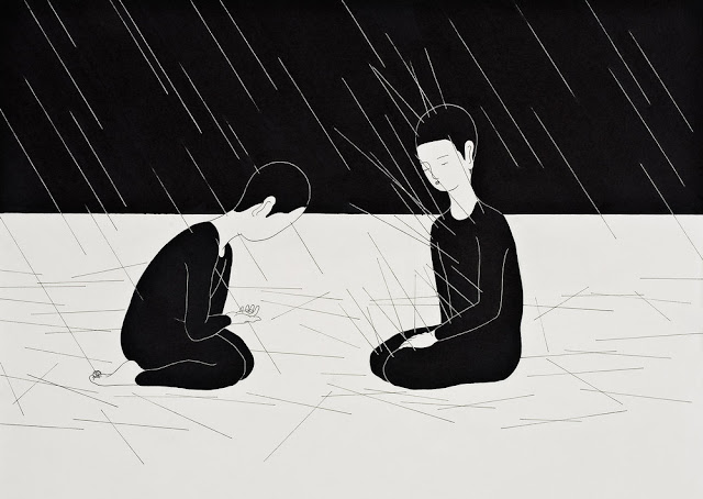 Moonassi - "Pay being" - 2010 | creative emotional drawings, deep feelings, sad, black and white, cool stuff, pictures | imagenes de quietud soledad tristeza, emociones y sentimientos, dibujos bonitos minimalistas | dessins