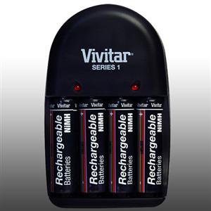 Vivitar Overnight 4-Slot Battery Charger with 4 AA Rechargeable Ni-MH Batteries, 2100mAh Capacity