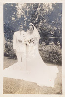 Black & White family wedding photo of Rudy Perrone and Dorothy Killman in New Orleans, Louisiana (ca. 1950s)