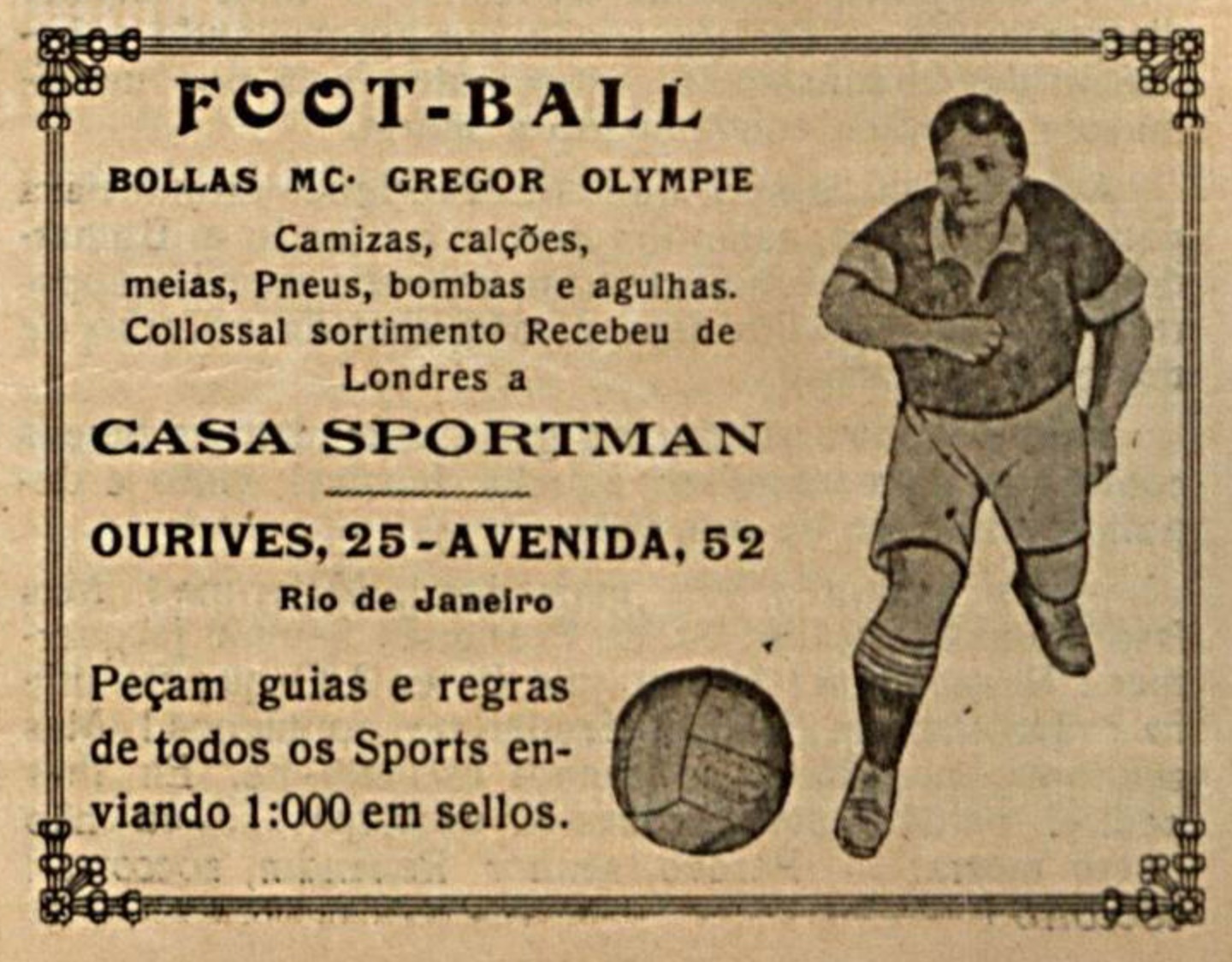 Propaganda de loja de artigos esportivos em 1915