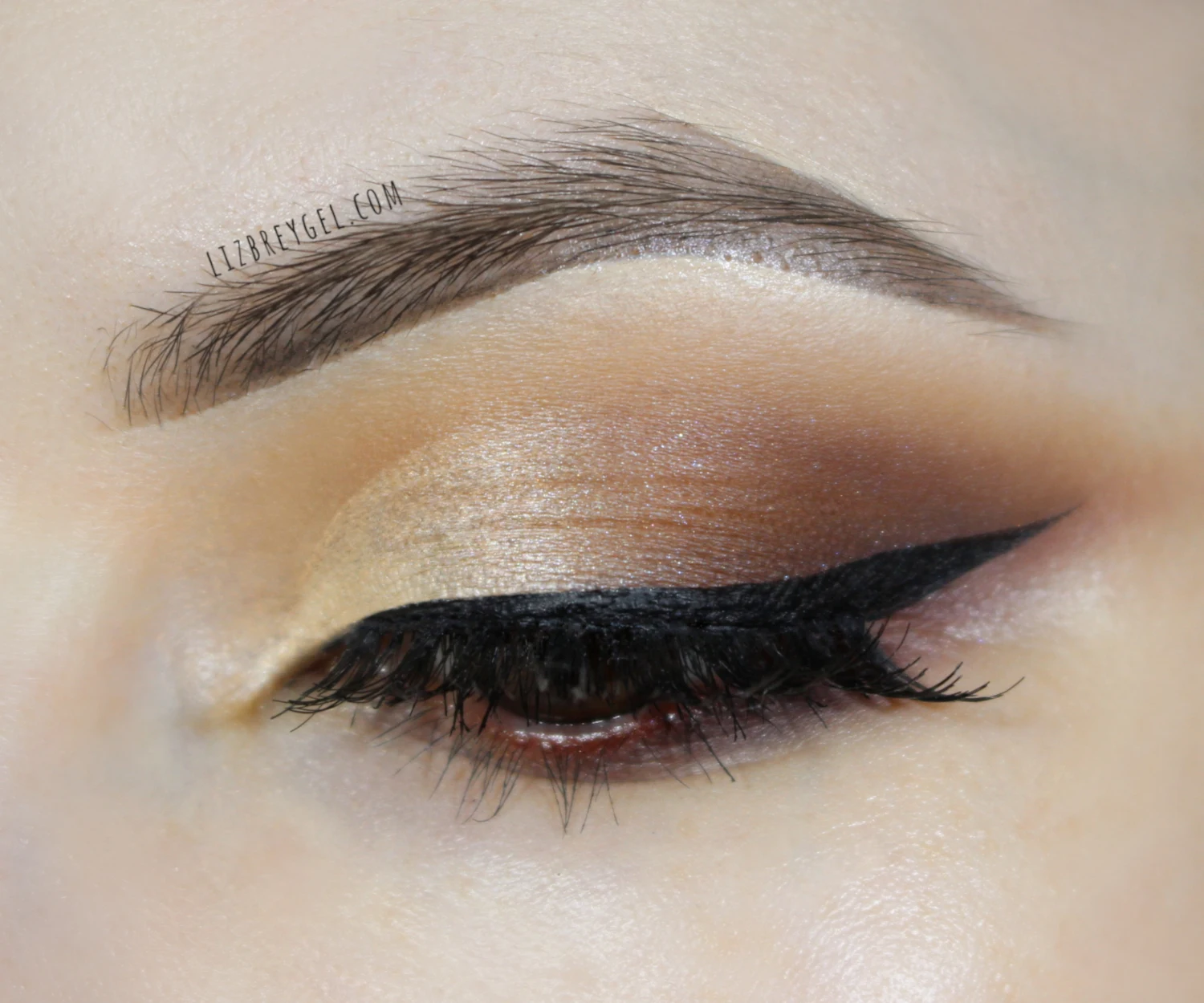 a close-up of a brown eye with gorgeous chocolate smokey eye look and false eyelashes