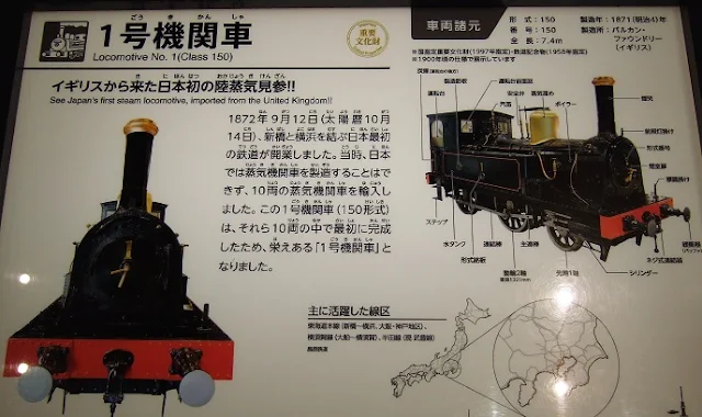 イギリスから初めて輸入した蒸気機関車の説明板