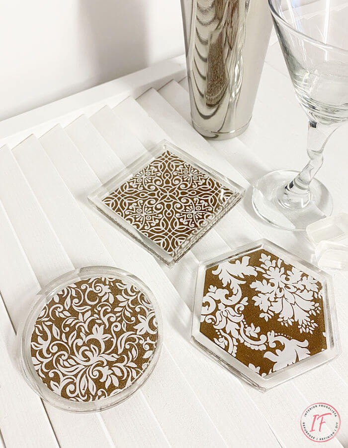 These DIY Resin Coasters with a pretty Damask pattern are an easy resin craft for beginners and you'll have unique drink coasters you can be proud of.