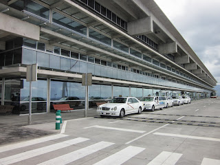 Outside of La Palma airport with taxis and buses available