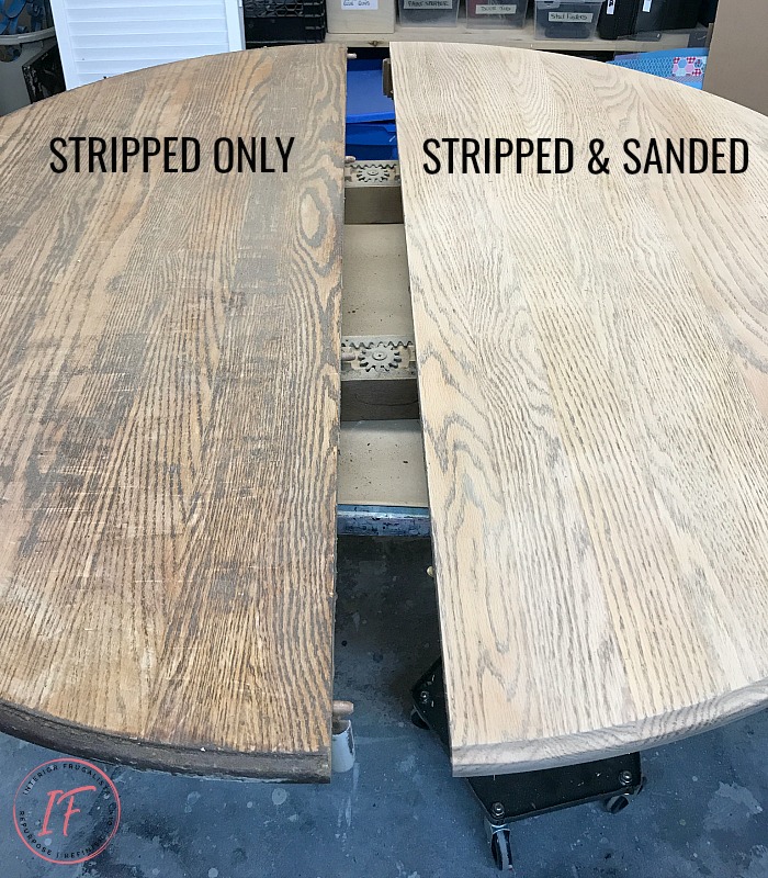 How to give a 90s pedestal oak dining table a drab to fab Modern Farmhouse makeover by painting the base a cool white and staining the top dark gray.