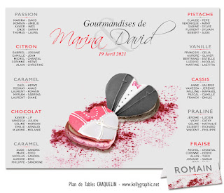 KellyGraphic Plan de Table Mariage Gourmandise - Coeur Macarons