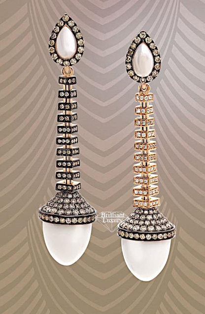 ♦Avakian La Mystérieuse earrings set with white diamonds and white Agate set in rose gold #avakian #jewelry #brilliantluxury