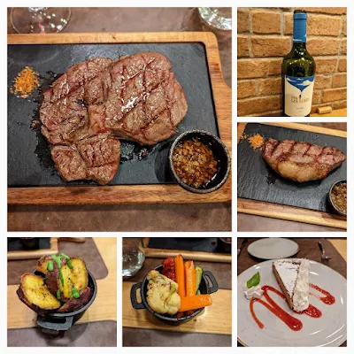 Collage of steaks and other dishes from Tinto and Brasa Parrilla Argentina in Lisbon