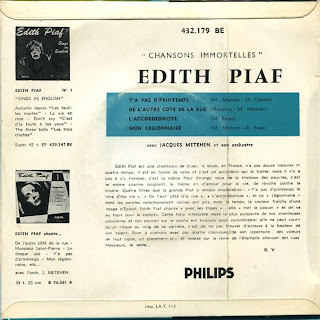 Edith Piaf - Chansons immortelles - France - 1956 - Back