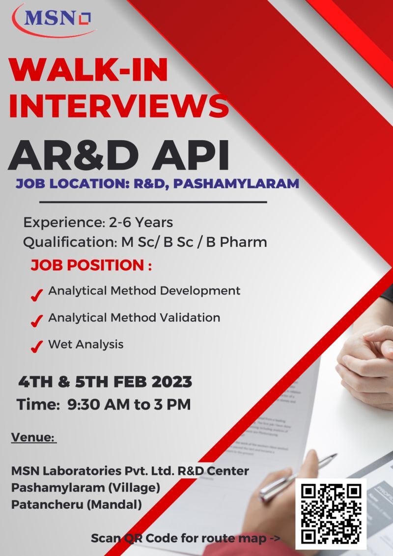 Job Availables, AR&D Department Walk In Interview At MSN