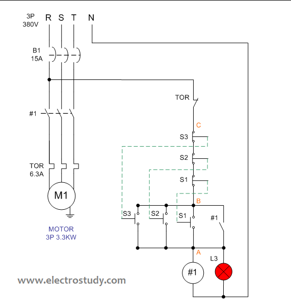 Wiring diagram 3 phase motor 3.3 kW with three unit of BSH  
