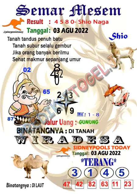 Prediksi Semar Mesem SDY Hari Ini JP 03 Agustus 2022