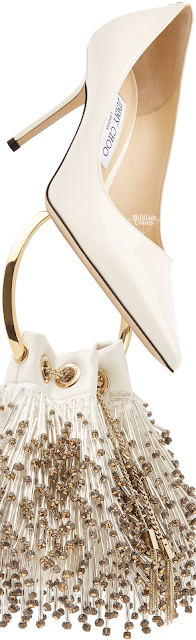 ♦Jimmy Choo Love neutral leather pumps & beaded Bon Bon satin bag #jimmychoo #shoes #bags #brilliantluxury