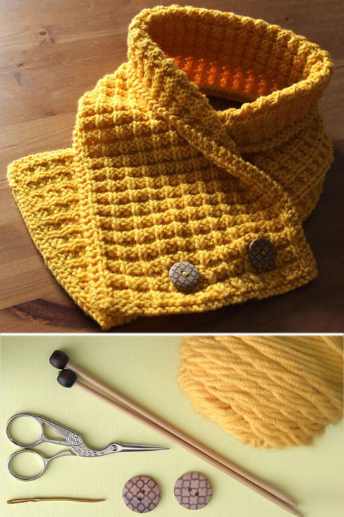 Waffle Stitch Neck Warmer Scarf - Free Pattern & Tutorial