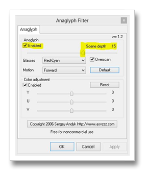 KMPlayer - הגדרות פילטר Anagliph