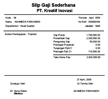 SlipGajiBulanan Slip Gaji Karyawan  Pegawai Kumpulan Contohcontoh 