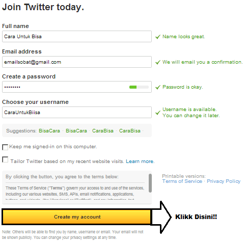 Cara Mendaftar Twitter Langkah 2
