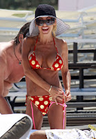 Shauna Sand Stuffed Into A Little Polka Dot Bikini At The Beach